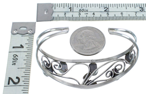 Sterling Silver Turquoise Coral Flower Leaf Navajo Cuff Bracelet JX121739